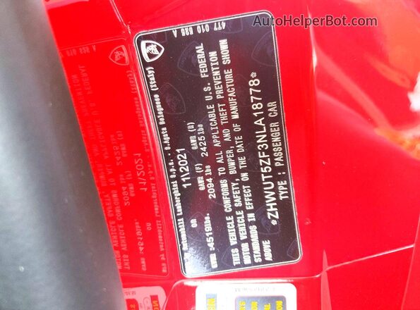 ZHWUT5ZF3NLA18778 2022 LAMBORGHINI HURACAN Red Engine compartment view
