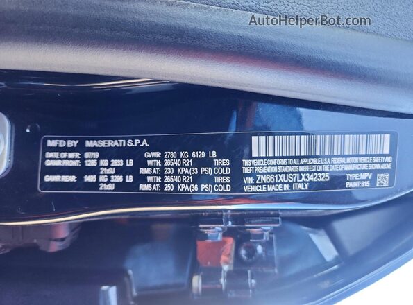 ZN661XUS7LX342325 2020 MASERATI LEVANTE Black Vista de la etiqueta del VIN