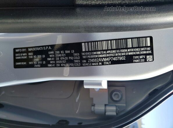 ZN682AVM4P7407902 2023 MASERATI GRECALE Silver VIN sticker view