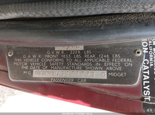 0000GAN6UG171772G 1976 MG MIGET Бордовый Вид подкапотного пространства
