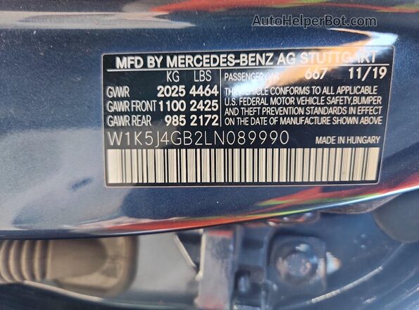 W1K5J4GB2LN089990 2020 MERCEDES-BENZ CLA-CLASS Blue Вид наклейки з VIN-кодом
