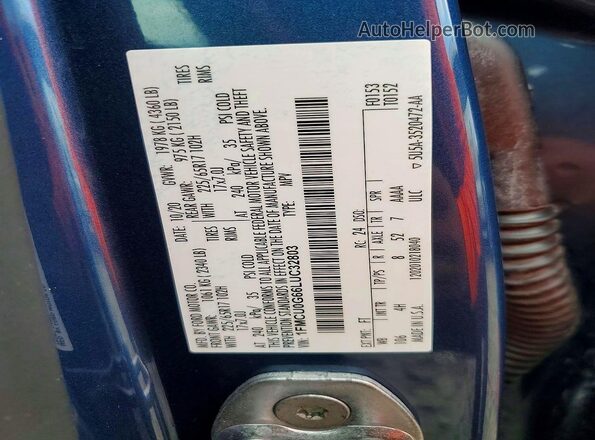 1FMCU0G66LUC32803 2020 FORD ESCAPE Синий Панорамный вид салона 360°