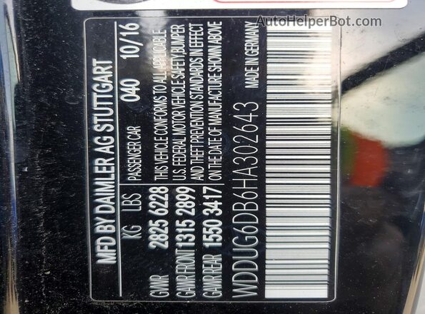 WDDUG6DB6HA302643 2017 MERCEDES-BENZ S Black Widok naklejki z numerem VIN