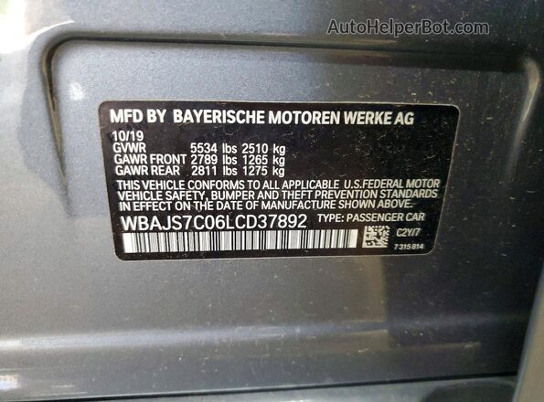 WBAJS7C06LCD37892 2020 BMW M5 Blue VIN կոդի պիտակի տեսք