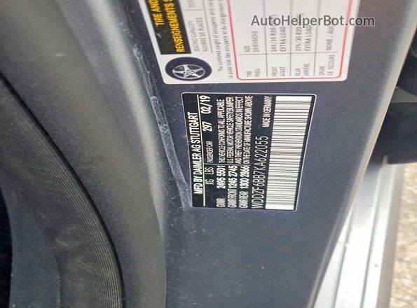 WDDZF6BB7KA622055 2019 MERCEDES-BENZ E Серый Вид наклейки с VIN-кодом