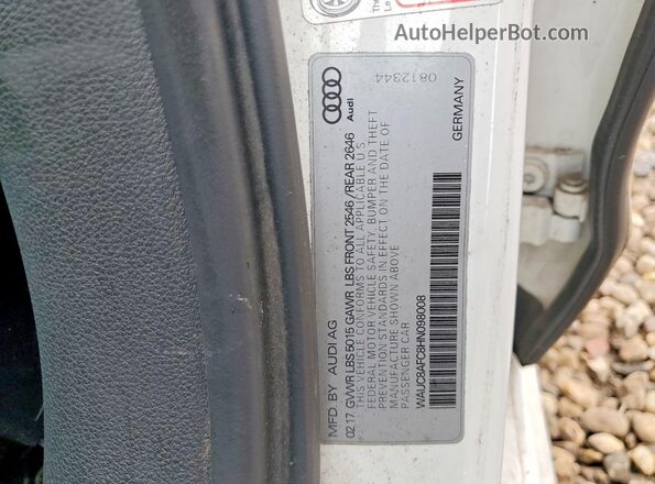 WAUC8AFC8HN098008 2017 AUDI A6 White VIN კოდის სტიკერის ხედი