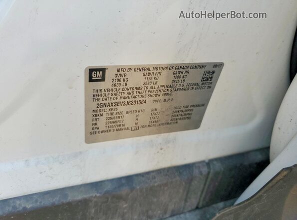 2GNAXSEV3J6201584 2018 CHEVROLET EQUINOX White Панорамний вид салону 360°