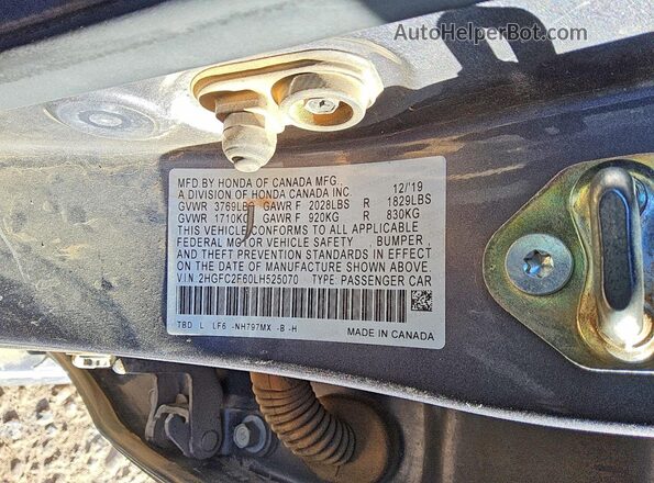 2HGFC2F60LH525070 2020 HONDA CIVIC Gray Вид наклейки з VIN-кодом