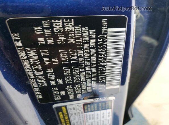 5XYZT3LB9HG483250 2017 HYUNDAI SANTA Blue Widok naklejki z numerem VIN