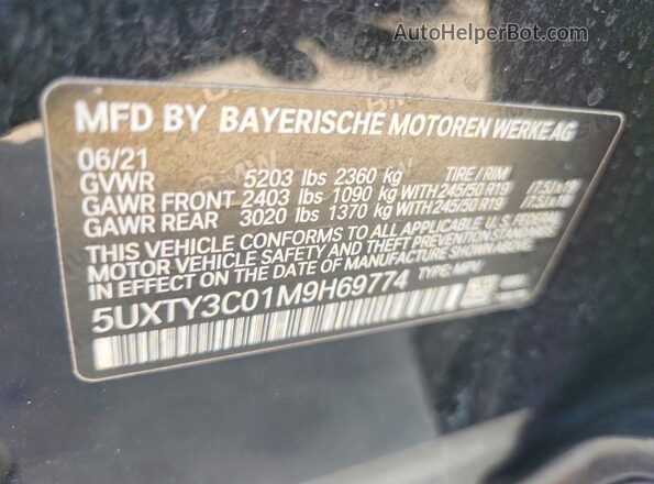 5UXTY3C01M9H69774 2021 BMW X3 Black 360 interior view