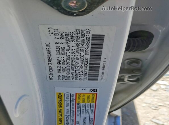 1HGCV1F40KA028362 2019 HONDA ACCORD White VIN კოდის სტიკერის ხედი
