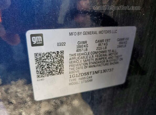 1G1ZD5ST1NF130737 2022 CHEVROLET MALIBU Blue Widok naklejki z numerem VIN