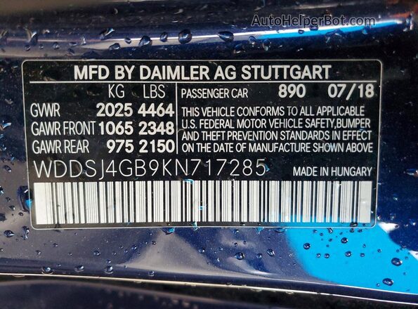 WDDSJ4GB9KN717285 2019 MERCEDES-BENZ CLA-CLASS Blue სალონის 360-გრადუსიანი ხედი