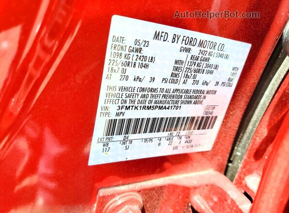 3FMTK1RM5PMA41701 2023 FORD MUSTANG Red Սալոնի 360 աստիճան տեսք