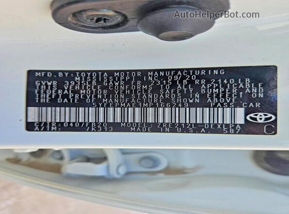 5YFEPMAE1MP166249 2021 TOYOTA COROLLA White Vista interior trasera