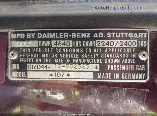 10704412002325 1972 MERCEDES-BENZ 350SL Maroon Vista del compartimento del motor