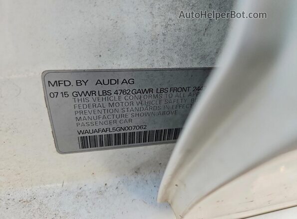 WAUAFAFL5GN007062 2016 AUDI A4 White VIN կոդի պիտակի տեսք