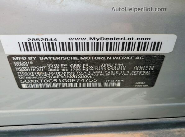 5UXKT0C51G0F74755 2016 BMW X5 Silver 360 interior view