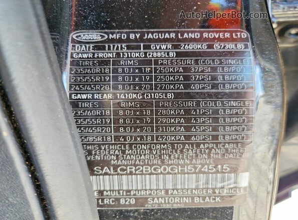 SALCR2BG0GH574515 2016 LAND ROVER DISCOVERY Black Widok wnętrza 360 stopni