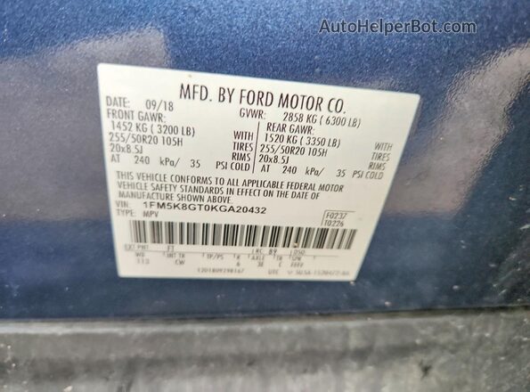 1FM5K8GT0KGA20432 2019 FORD EXPLORER Black Սալոնի 360 աստիճան տեսք