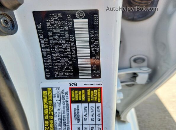 4T1K61AK9LU904581 2020 TOYOTA CAMRY White VIN կոդի պիտակի տեսք