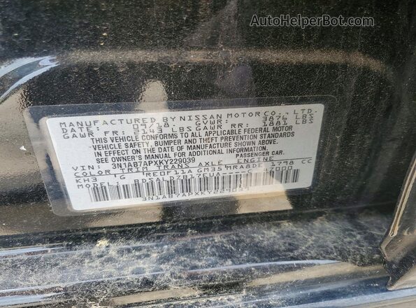 3N1AB7APXKY229039 2019 NISSAN SENTRA Black VIN կոդի պիտակի տեսք
