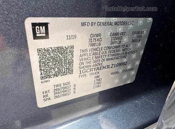 1GCRYAEH3LZ169062 2020 CHEVROLET SILVERADO Black VIN sticker view