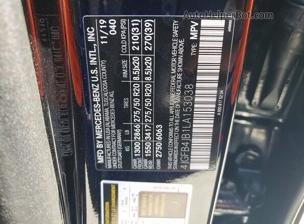 4JGFB4JB1LA153038 2020 MERCEDES-BENZ GLE-CLASS Black Панорамний вид салону 360°
