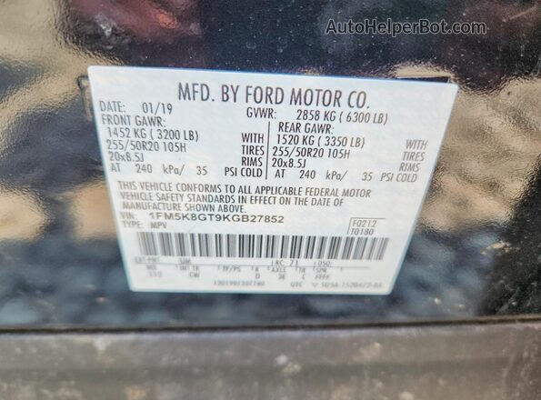 1FM5K8GT9KGB27852 2019 FORD EXPLORER Black Սալոնի 360 աստիճան տեսք