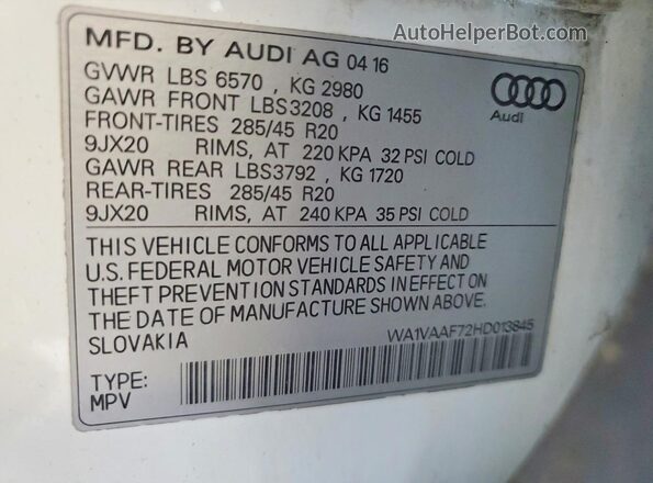 WA1VAAF72HD013845 2017 AUDI Q7 White 