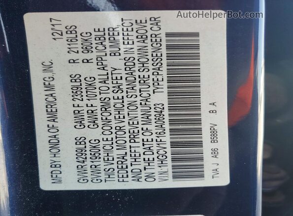 1HGCV1F16JA069423 2018 HONDA ACCORD Blue 360 interior view