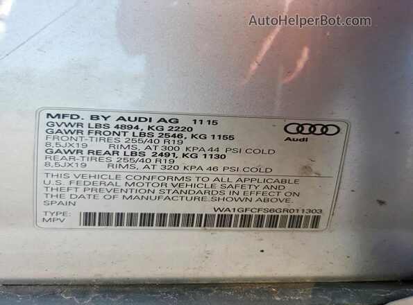 WA1GFCFS6GR011303 2016 AUDI Q3 Silver Vista interior de 360 grados