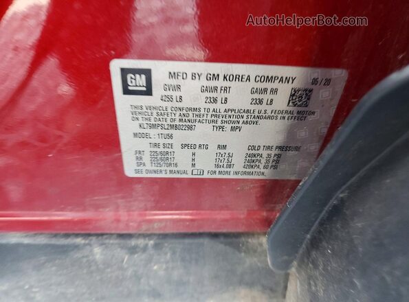 KL79MPSL2MB022987 2021 CHEVROLET TRAILBLAZER Red 360 interior view