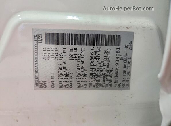 5N1BT3ABXPC939081 2023 NISSAN ROGUE White VIN sticker view