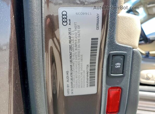 WAUENAF44HN017726 2017 AUDI A4 Brown VIN კოდის სტიკერის ხედი
