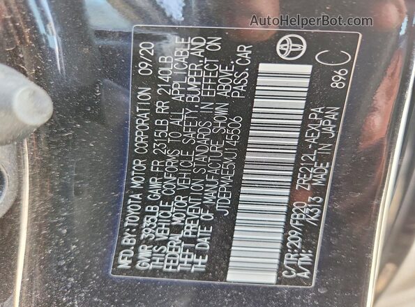 JTDEPMAE5MJ145506 2021 TOYOTA COROLLA Black Vista de la etiqueta del VIN