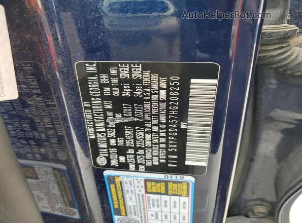5XYPGDA57HG208250 2017 KIA SORENTO Blue Widok naklejki z numerem VIN