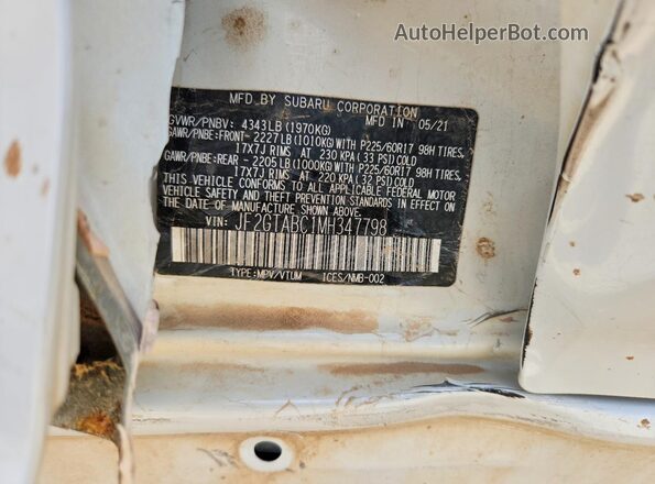 JF2GTABC1MH347798 2021 SUBARU CROSSTREK White Панорамний вид салону 360°