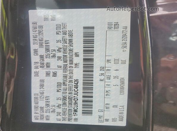 1FMCU9HD7JUC48426 2018 FORD ESCAPE Black Вид наклейки з VIN-кодом