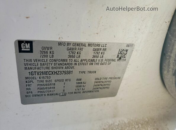 1GTV2MECXHZ379381 2017 GMC SIERRA White Widok naklejki z numerem VIN