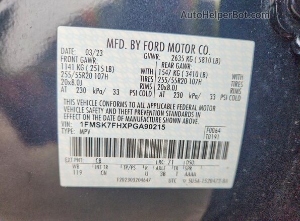 1FMSK7FHXPGA90215 2023 FORD EXPLORER Blue Սալոնի 360 աստիճան տեսք