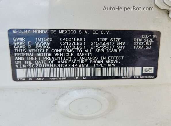 3CZRU5H58GM744889 2016 HONDA HR-V Silver 360 interior view