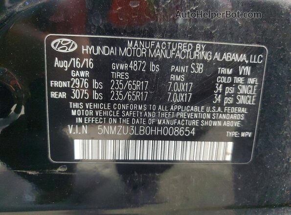 5NMZU3LB0HH008654 2017 HYUNDAI SANTA Black სალონის 360-გრადუსიანი ხედი