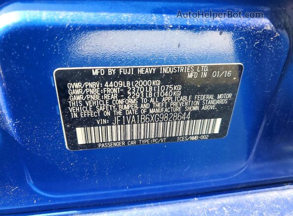 JF1VA1B6XG9828644 2016 SUBARU WRX Blue Widok naklejki z numerem VIN