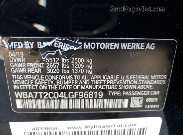 WBA7T2C04LGF96819 2020 BMW 7 SERIES Black 360 interior view