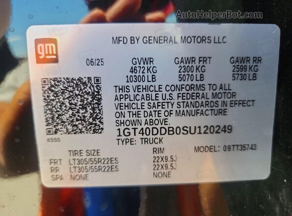 1GT40DDB0SU120249 2025 GMC HUMMER Black VIN კოდის სტიკერის ხედი