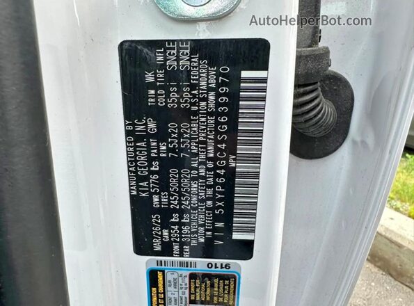 5XYP64GC4SG639970 2025 KIA TELLURIDE White Widok wnętrza z tyłu