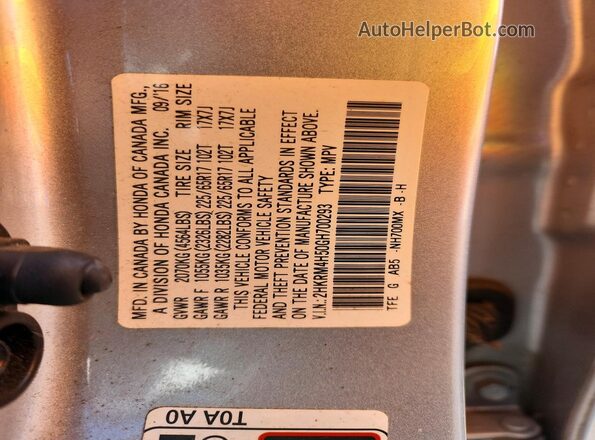 2HKRM4H50GH700293 2016 HONDA CR-V Silver VIN sticker view