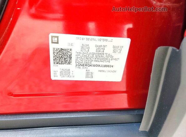 1GNERGKW0MJ189634 2021 CHEVROLET TRAVERSE Red Սալոնի 360 աստիճան տեսք