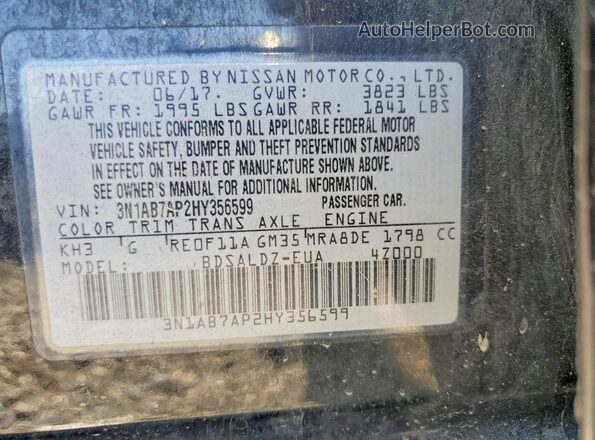 3N1AB7AP2HY356599 2017 NISSAN SENTRA Black Շարժիչի բաժամունքի տեսք